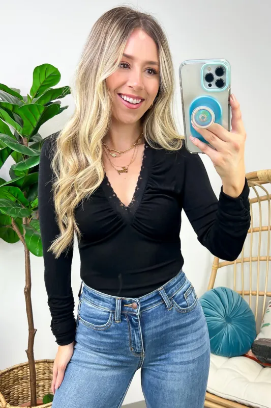 Chic Vision Lace Trim V-Neck Bodysuit - FINAL SALE sold by Madison + Mallory