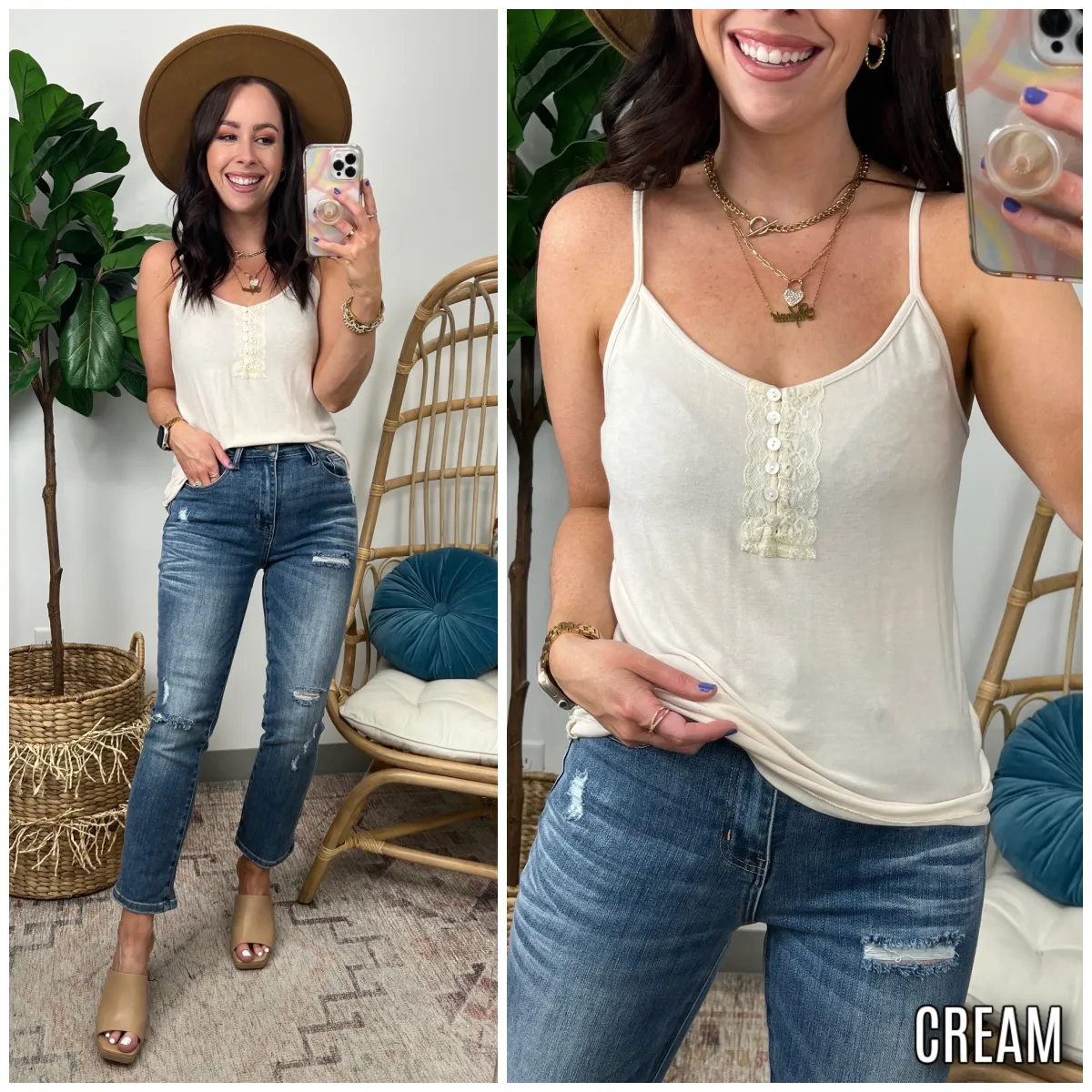 Soundtrack of Us Lace Trim Button Tank - FINAL SALE sold by Madison + Mallory