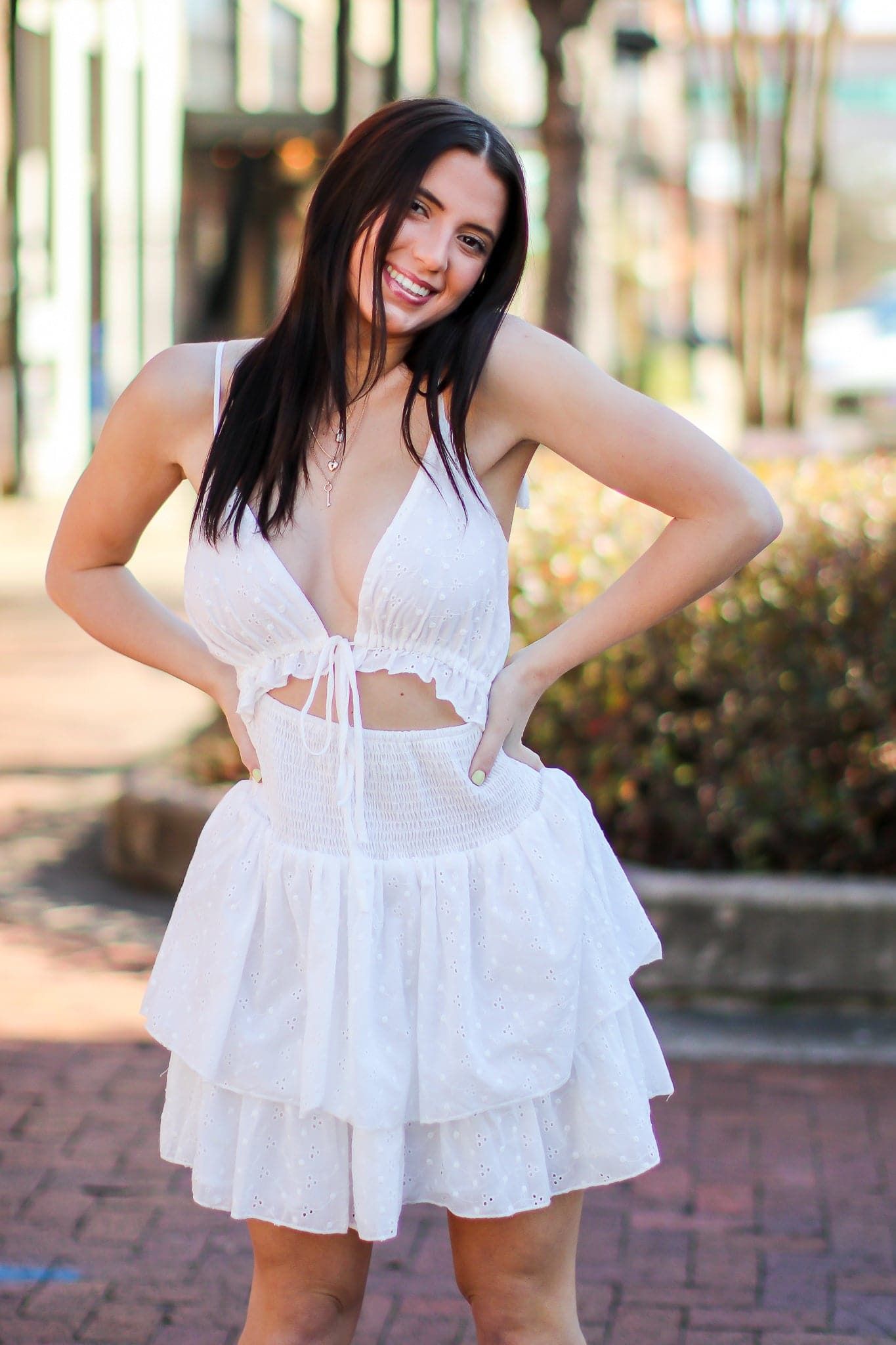 Sunny Approach Eyelet Cutout Tiered Dress - FINAL SALE sold by Madison + Mallory product image thumbnail 2