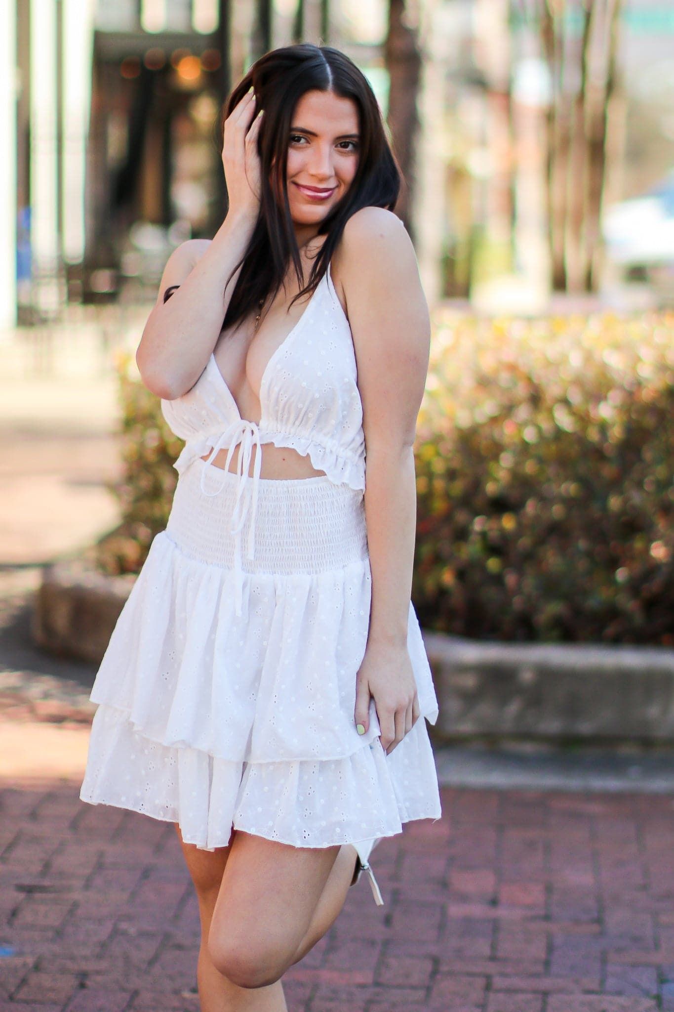 Sunny Approach Eyelet Cutout Tiered Dress - FINAL SALE sold by Madison + Mallory product image thumbnail 5