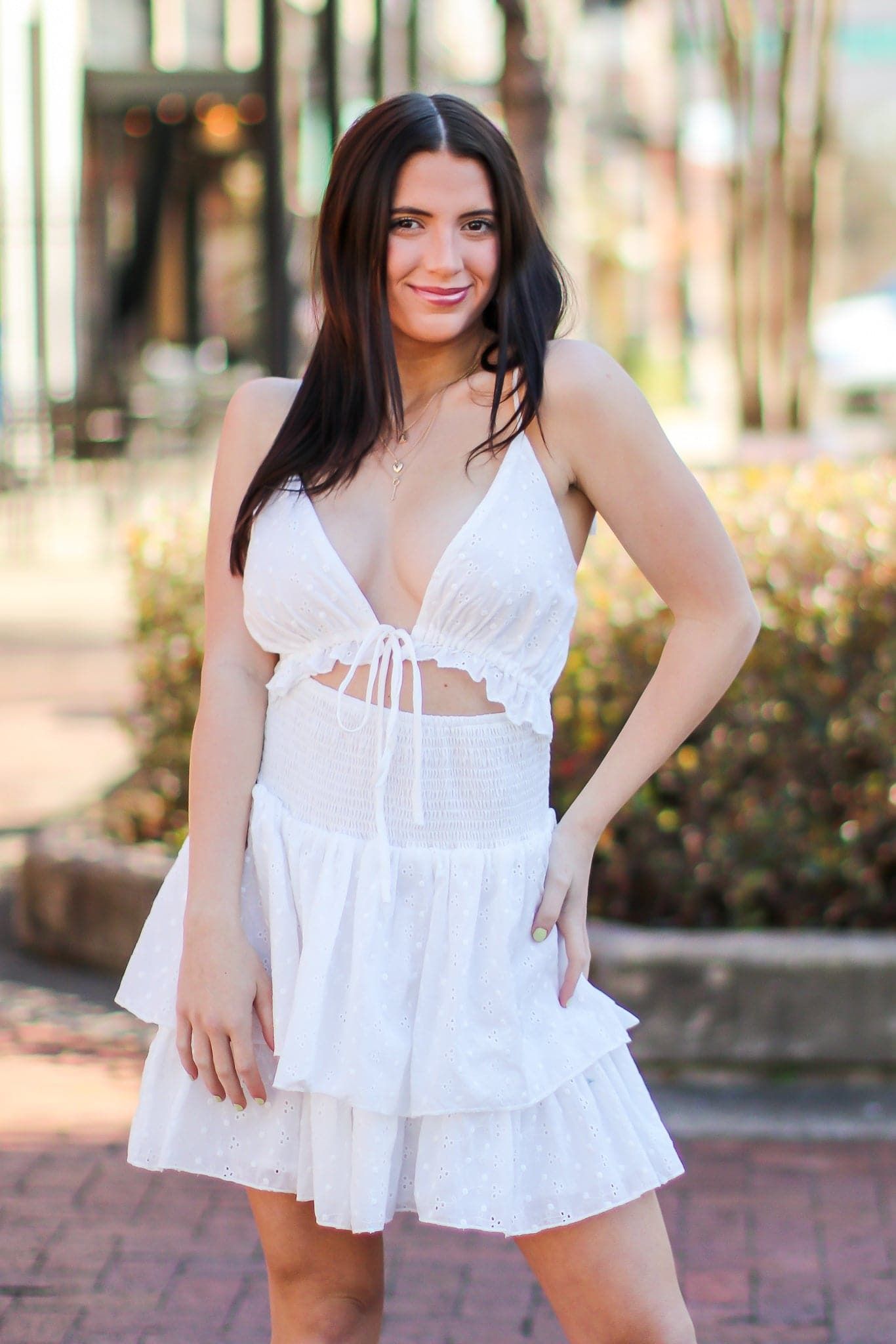 Sunny Approach Eyelet Cutout Tiered Dress - FINAL SALE sold by Madison + Mallory