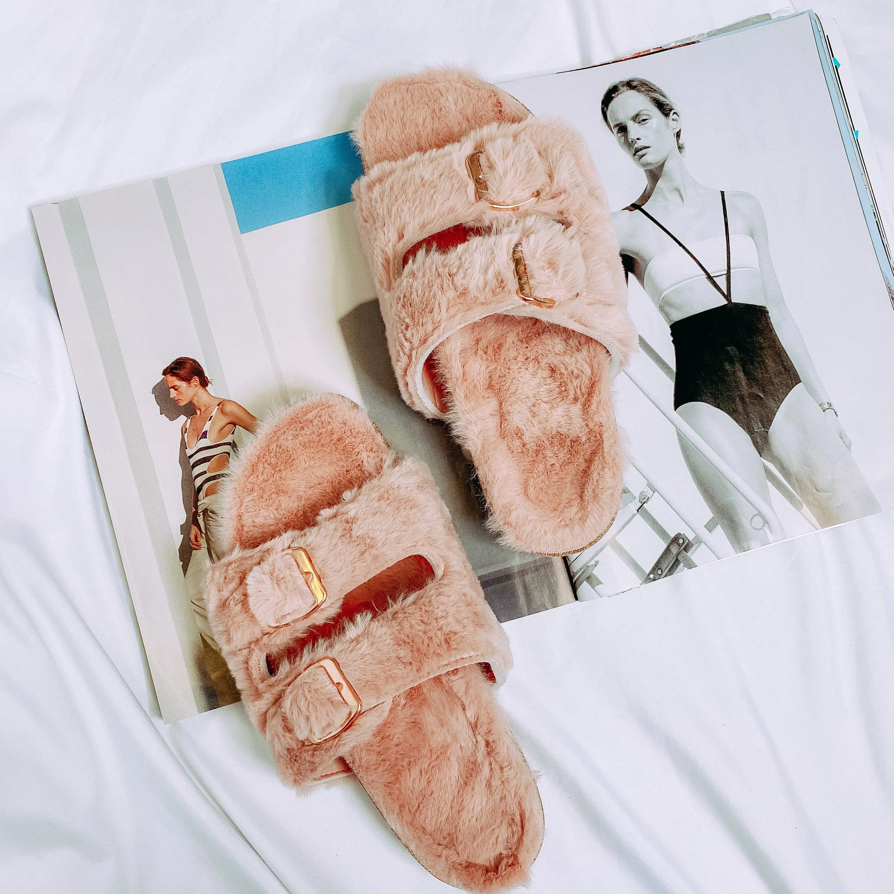 Thara Faux Fur Buckle Slides - FINAL SALE sold by Madison + Mallory