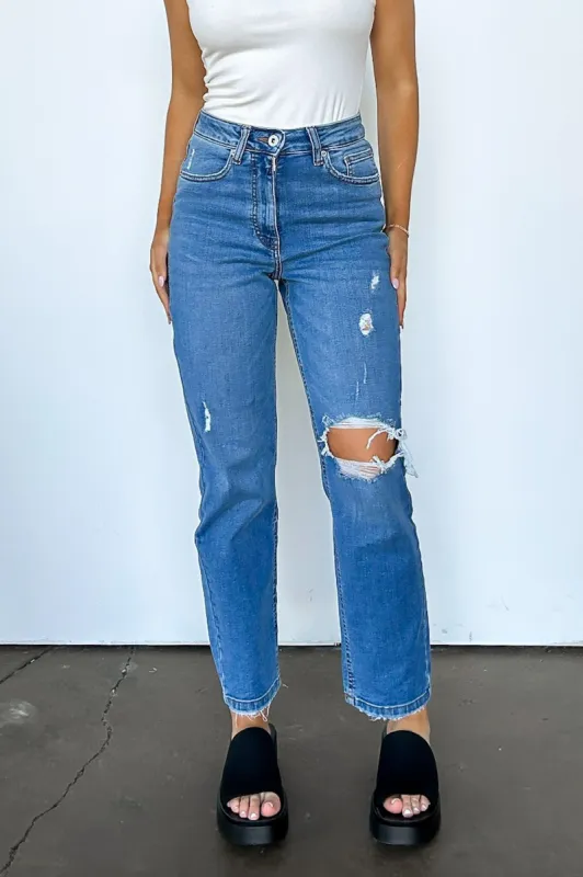 Demie High Rise Distressed Slim Straight Jeans - FINAL SALE sold by Madison + Mallory