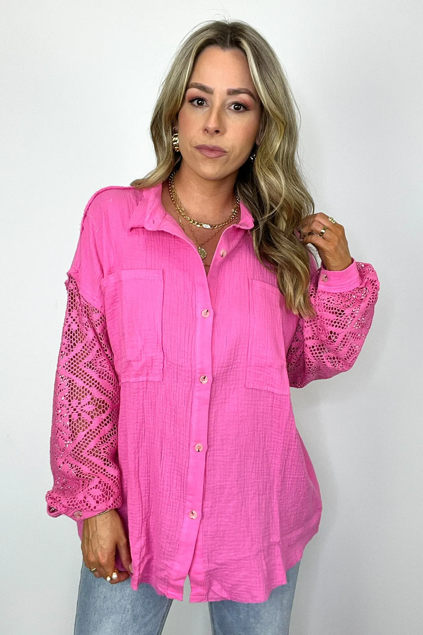 Desiree Crochet Sleeve Button Down Top - FINAL SALE sold by Madison + Mallory product image thumbnail 3