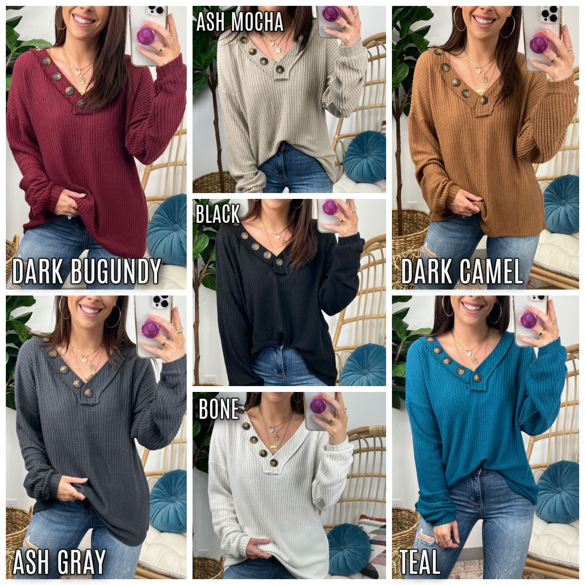 Aspen Thermal Button Detail Top - FINAL SALE sold by Madison + Mallory product image thumbnail 2