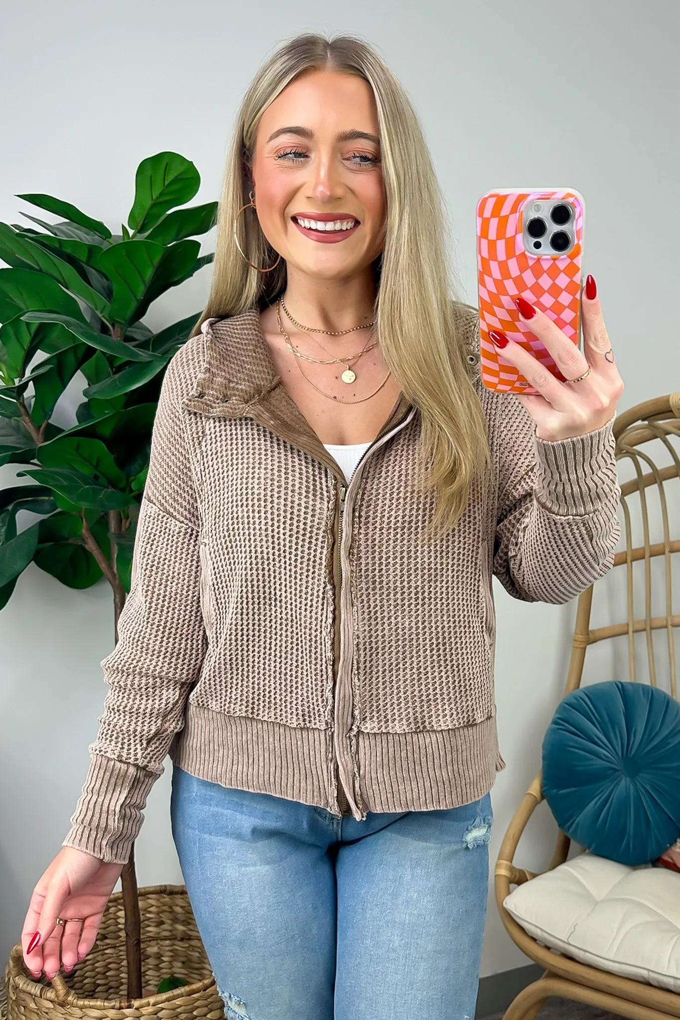 Ariana Acid Wash Waffle Knit Hooded Jacket - FINAL SALE sold by Madison + Mallory product image thumbnail 3