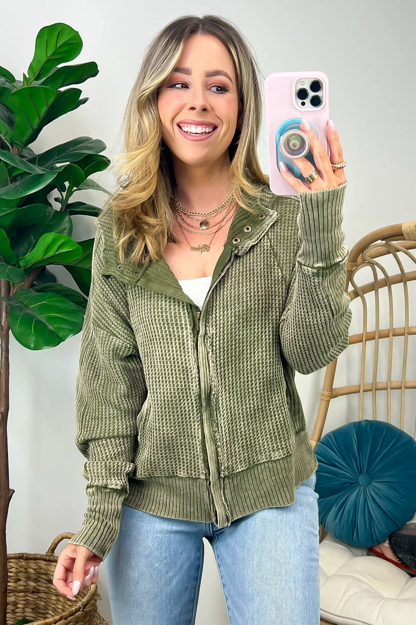 Ariana Acid Wash Waffle Knit Hooded Jacket - FINAL SALE sold by Madison + Mallory product image thumbnail 2