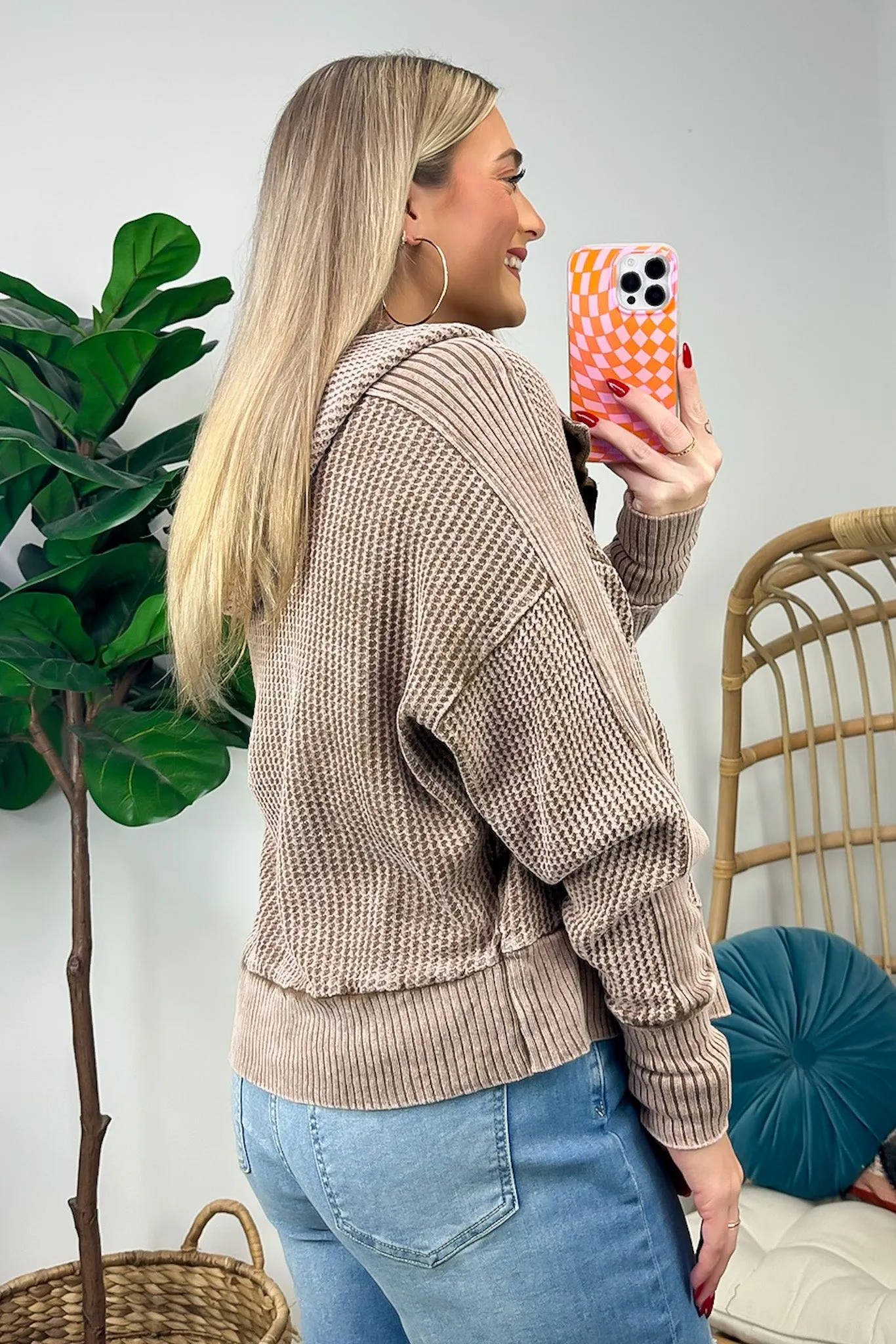 Ariana Acid Wash Waffle Knit Hooded Jacket - FINAL SALE sold by Madison + Mallory product image thumbnail 4