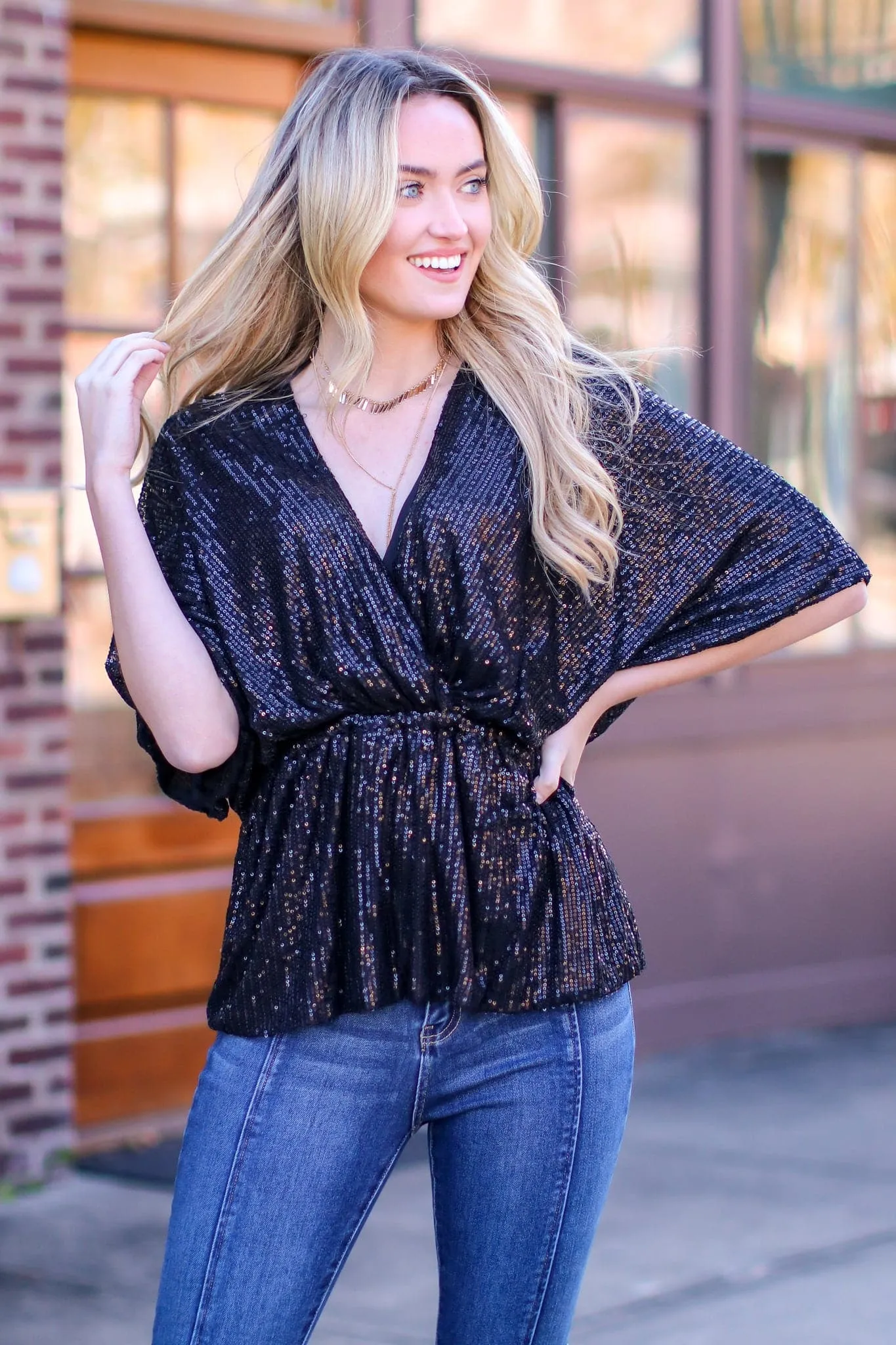 Sequins of Events V-Neck Top - FINAL SALE sold by Madison + Mallory product image thumbnail 2