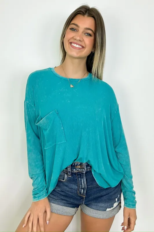Caliana Washed Dolman Sleeve Pocket Top - BACK IN STOCK sold by Madison + Mallory