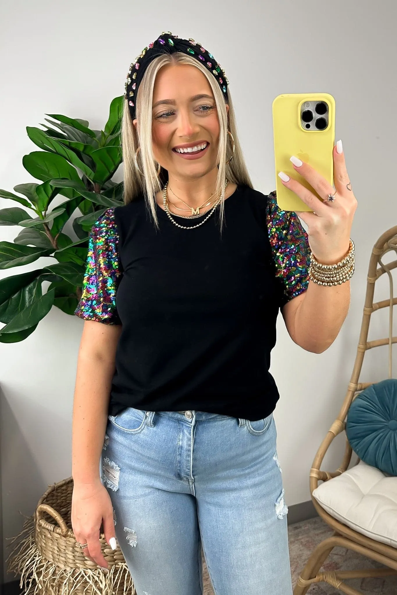 Party Persona Puff Sequin Sleeve Top - FINAL SALE sold by Madison + Mallory