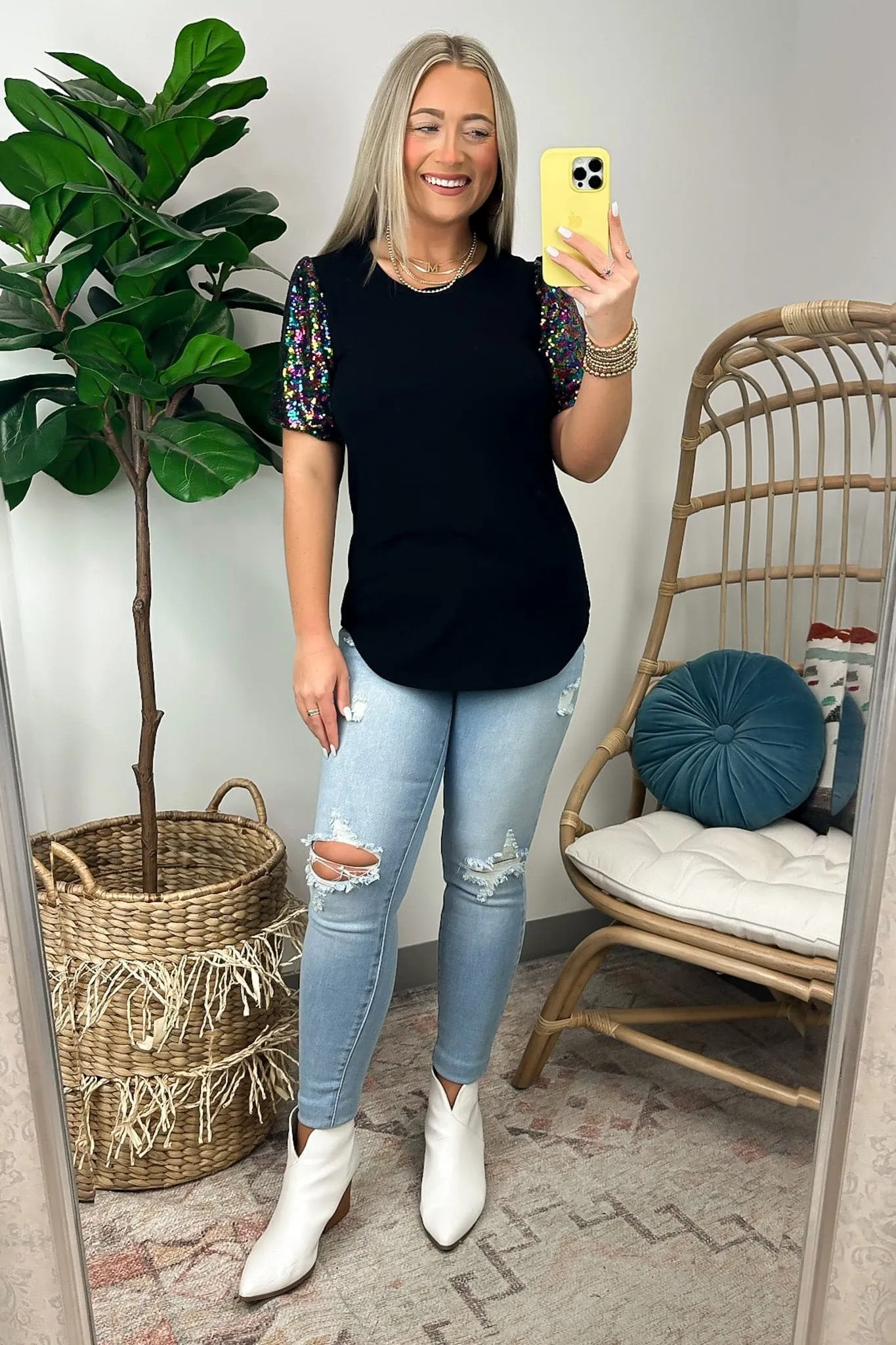 Party Persona Puff Sequin Sleeve Top - FINAL SALE sold by Madison + Mallory product image thumbnail 5