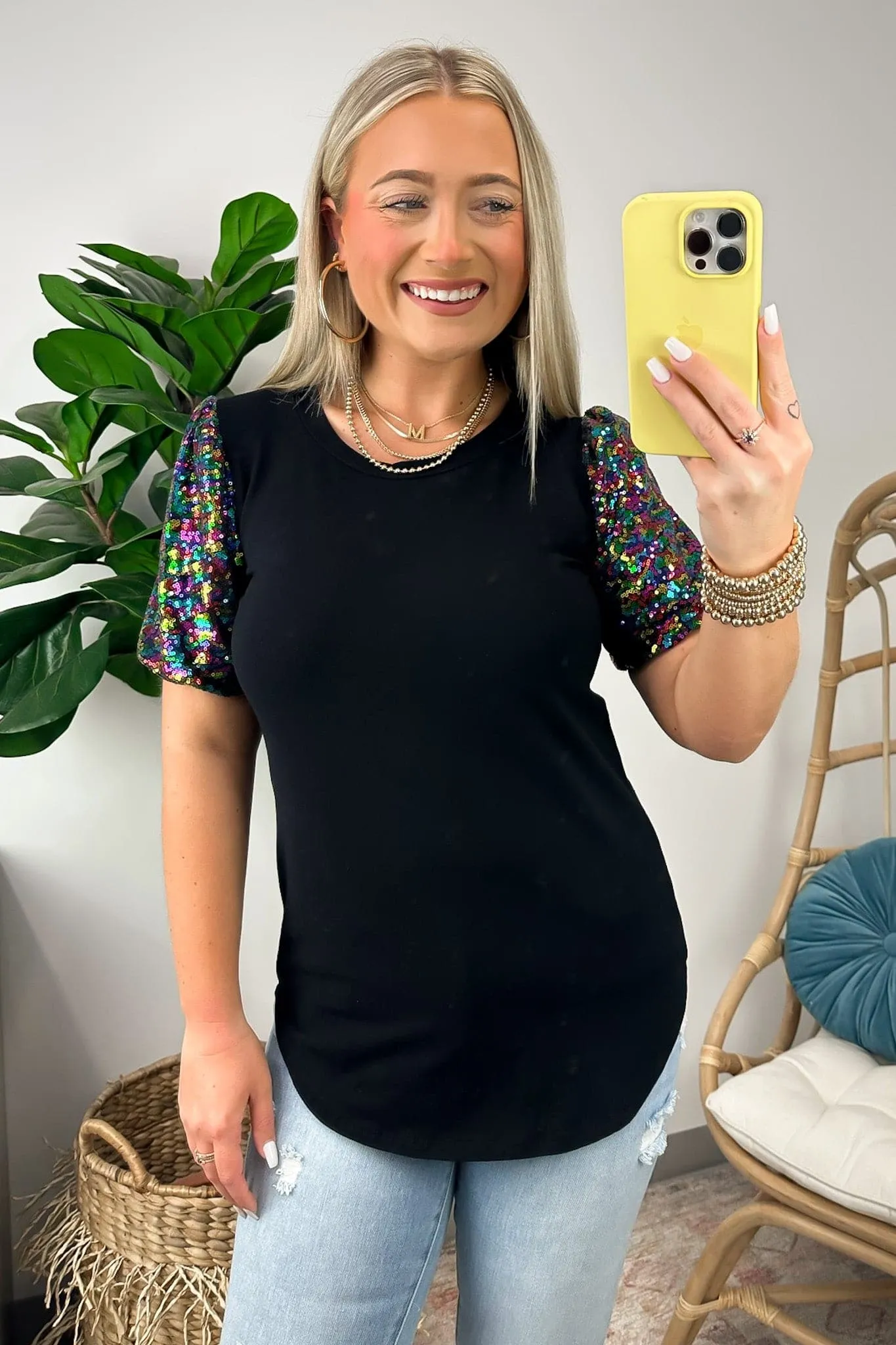 Party Persona Puff Sequin Sleeve Top - FINAL SALE sold by Madison + Mallory product image thumbnail 3