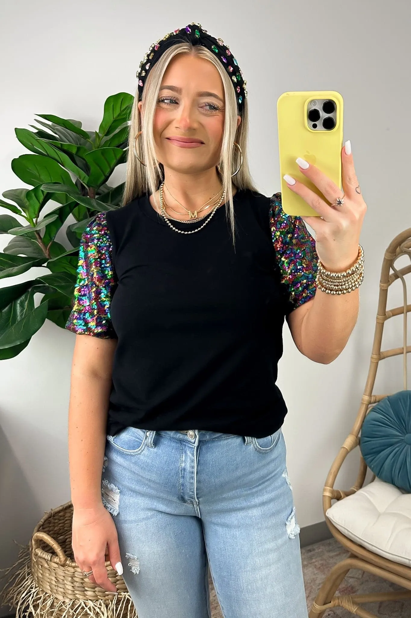 Party Persona Puff Sequin Sleeve Top - FINAL SALE sold by Madison + Mallory product image thumbnail 4