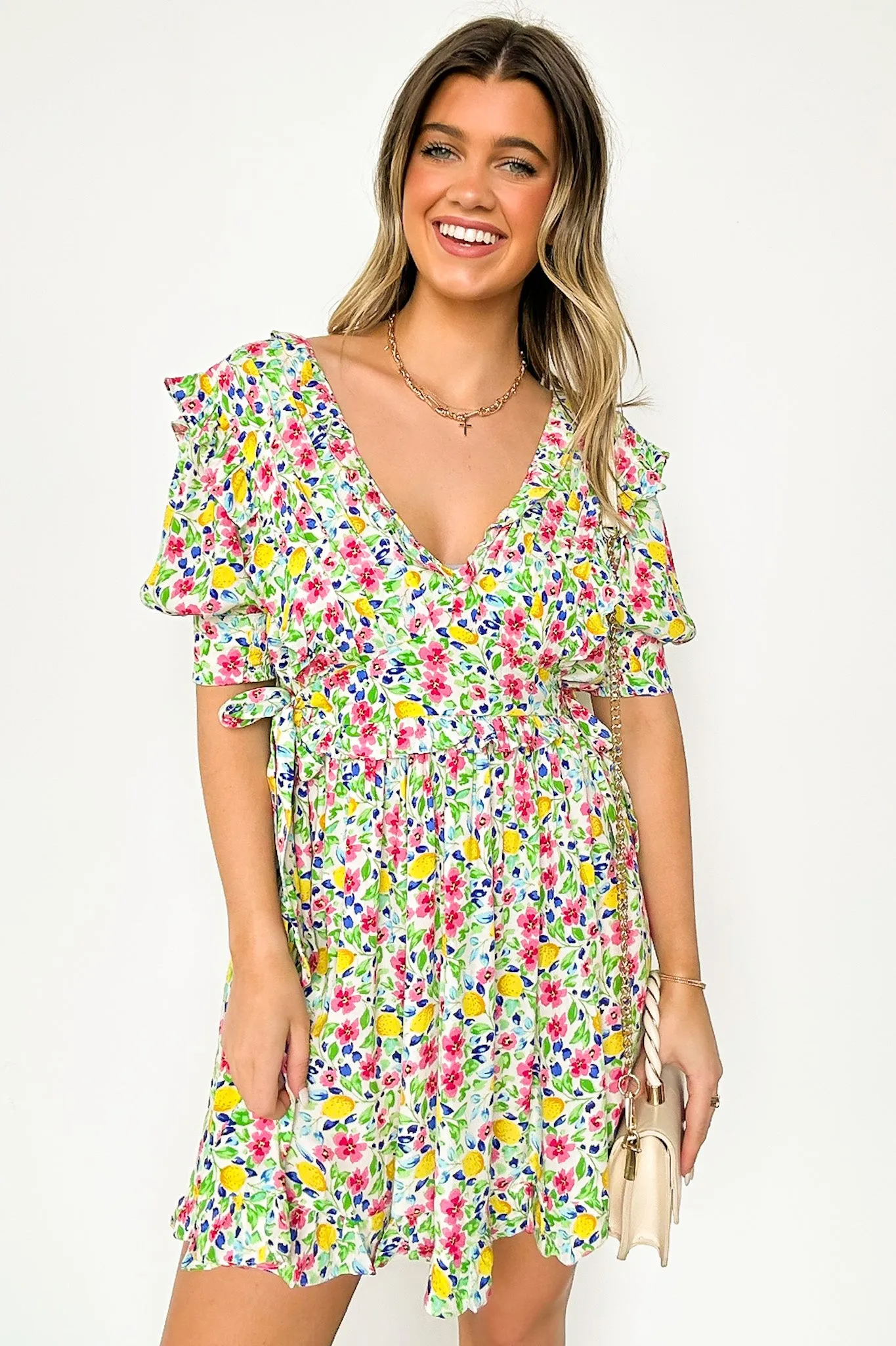 Sip on Style Ruffle Printed Dress sold by Madison + Mallory