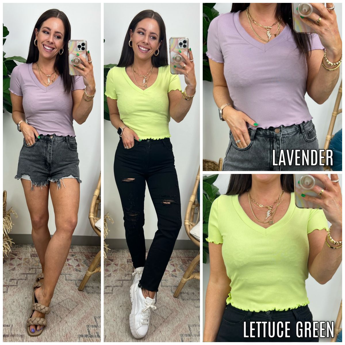 Proud Moment V-Neck Short Sleeve Lettuce Hem Top sold by Madison + Mallory