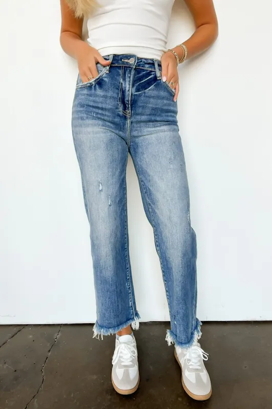 Kaylynn High Rise Raw Hem Straight Jeans - FINAL SALE sold by Madison + Mallory