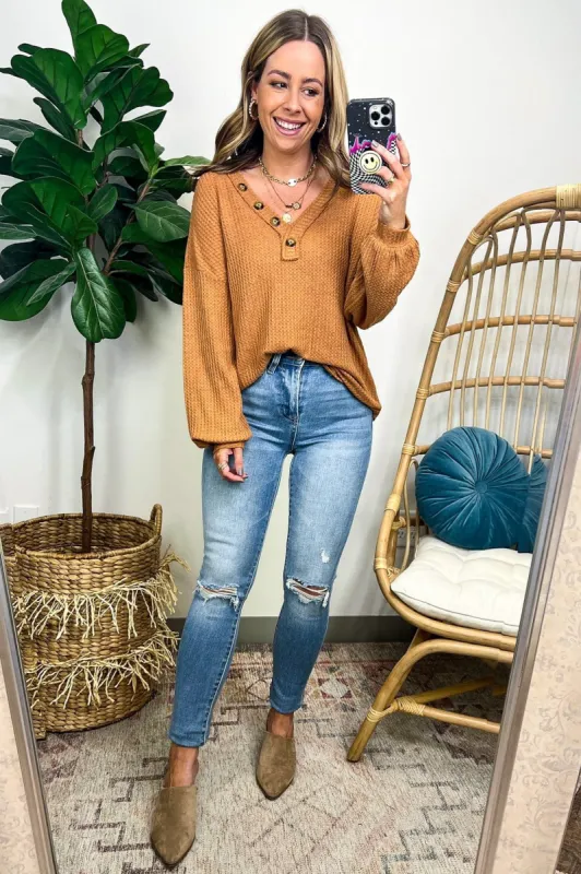 Nalah Waffle Knit Henley Top - FINAL SALE sold by Madison + Mallory