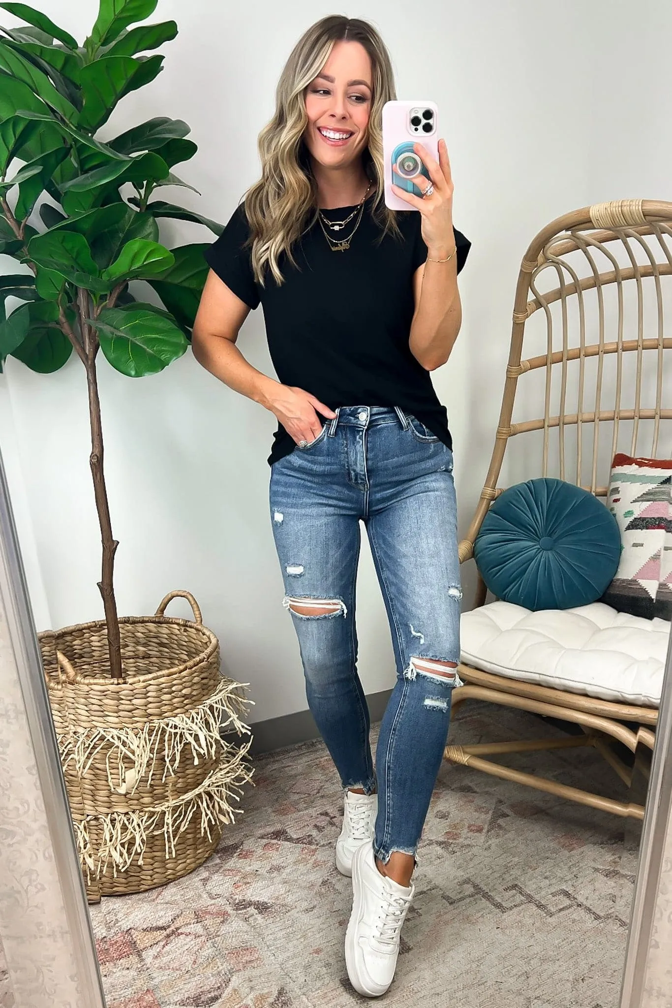 Aleesia High Rise Raw Hem Distressed Skinny Jeans - FINAL SALE sold by Madison + Mallory product image thumbnail 3