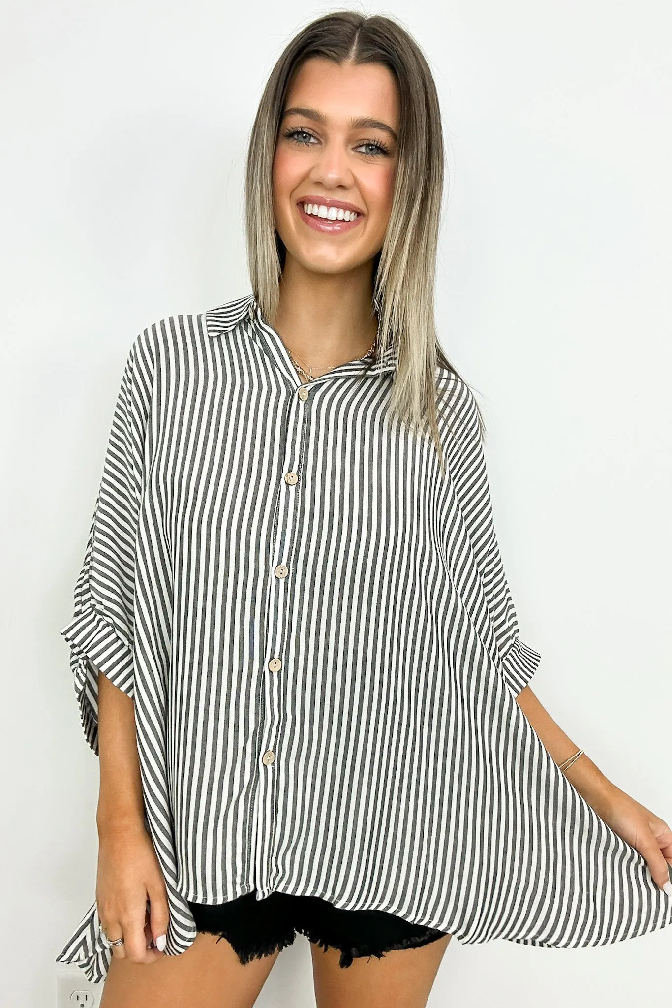 JoJo Striped Button Down Relaxed Top - BACK IN STOCK sold by Madison + Mallory product image thumbnail 3
