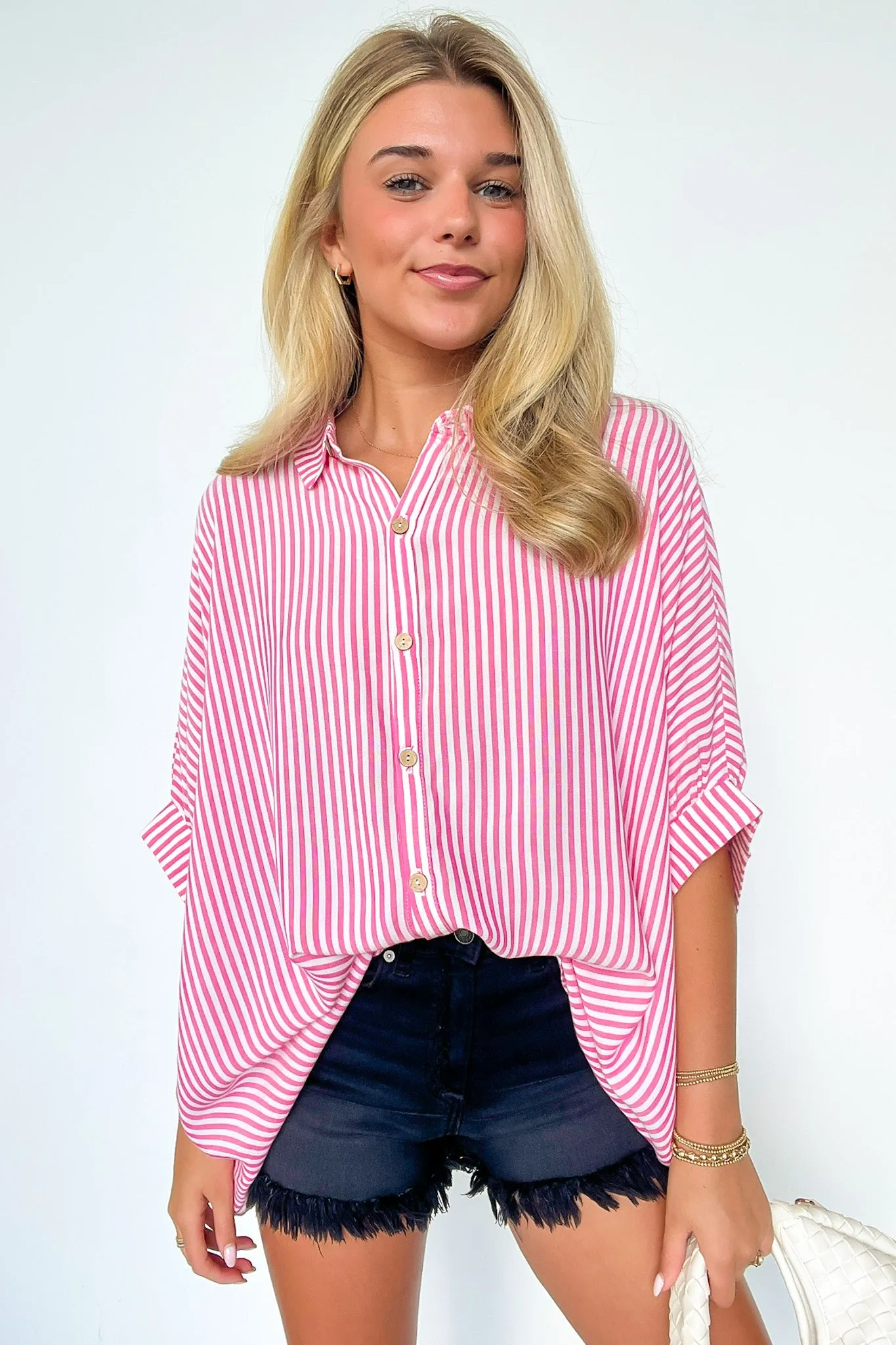 JoJo Striped Button Down Relaxed Top - BACK IN STOCK sold by Madison + Mallory product image thumbnail 2