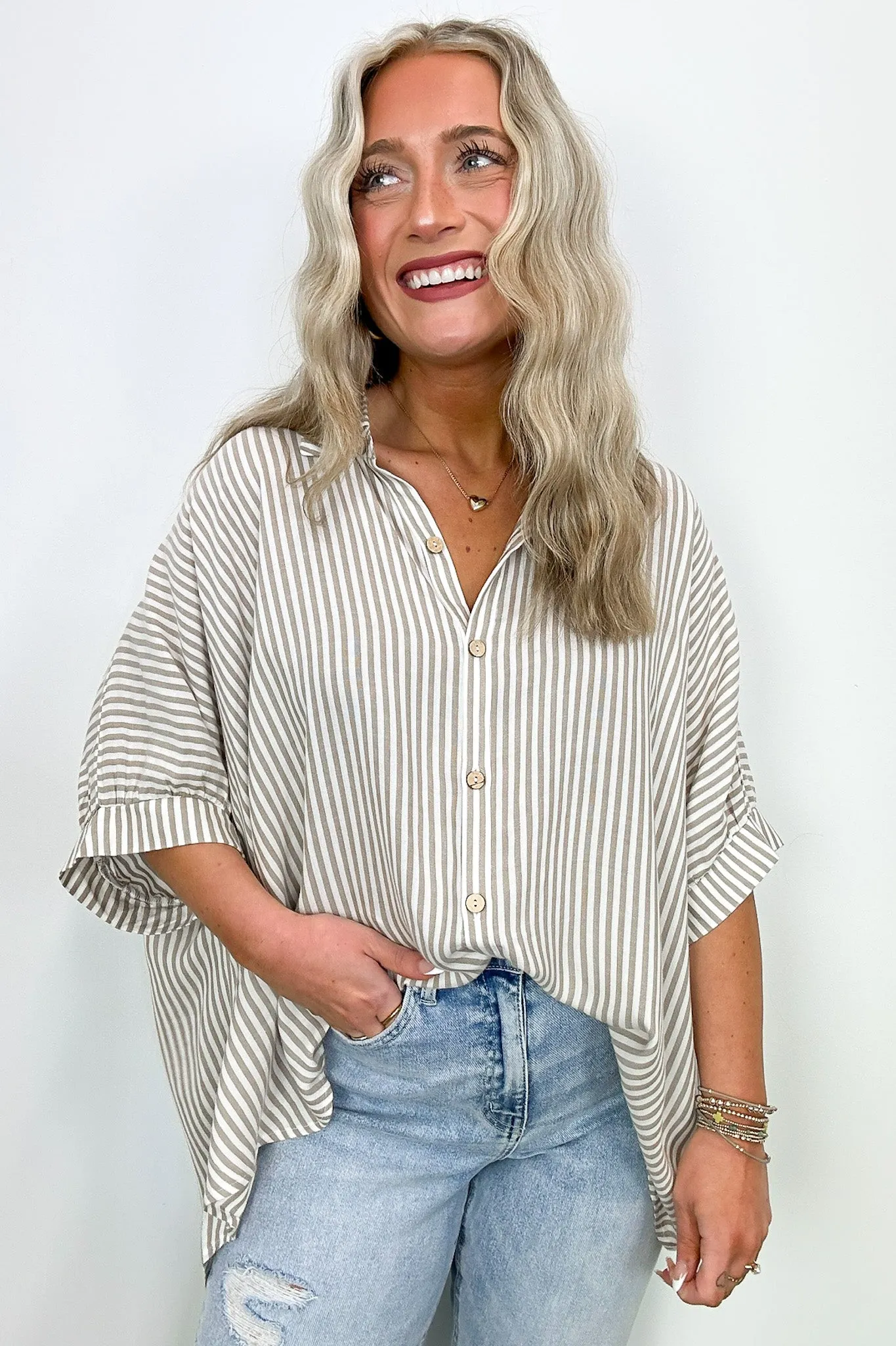 JoJo Striped Button Down Relaxed Top - BACK IN STOCK sold by Madison + Mallory