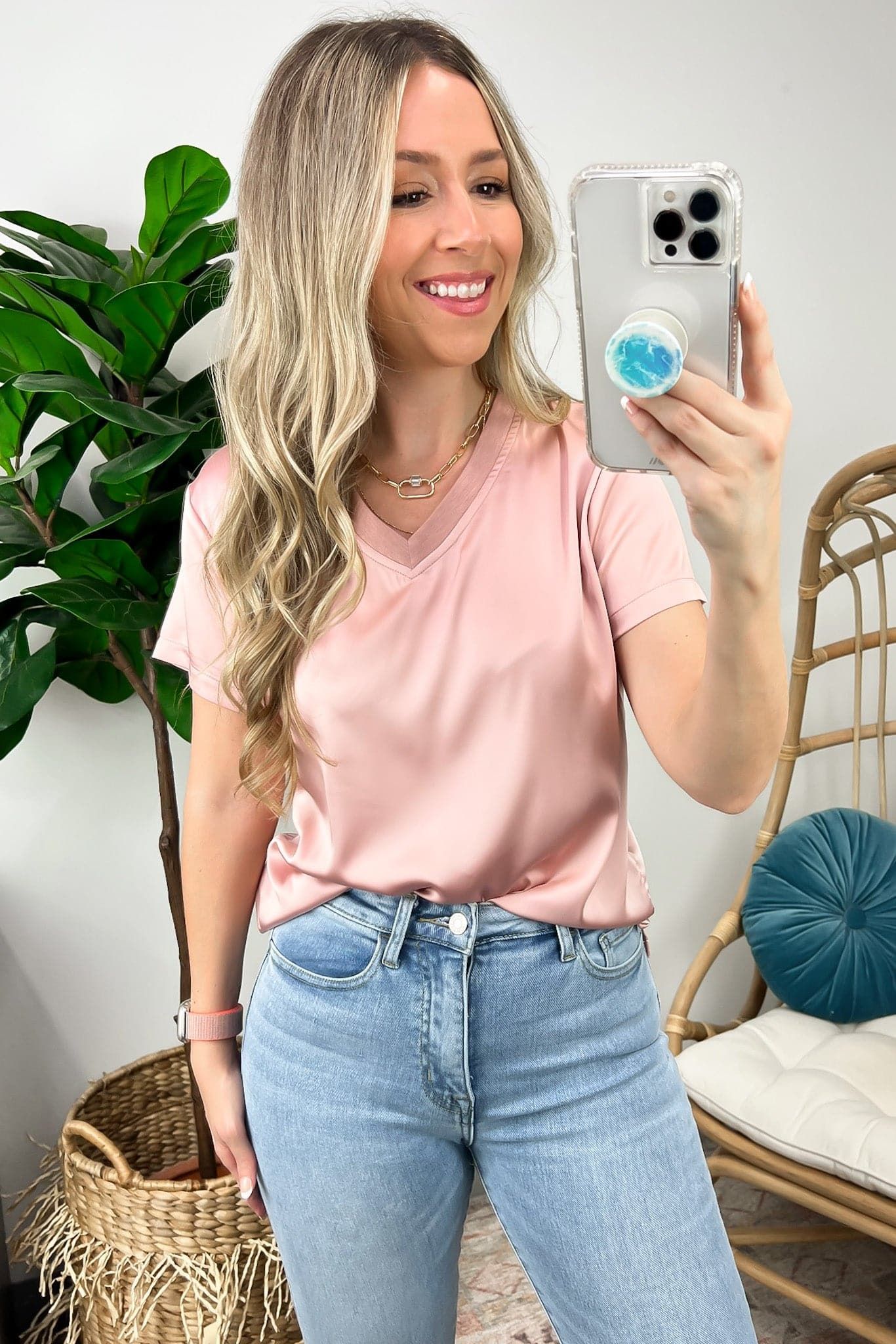 Chic Observation Satin V-Neck Top - FINAL SALE sold by Madison + Mallory