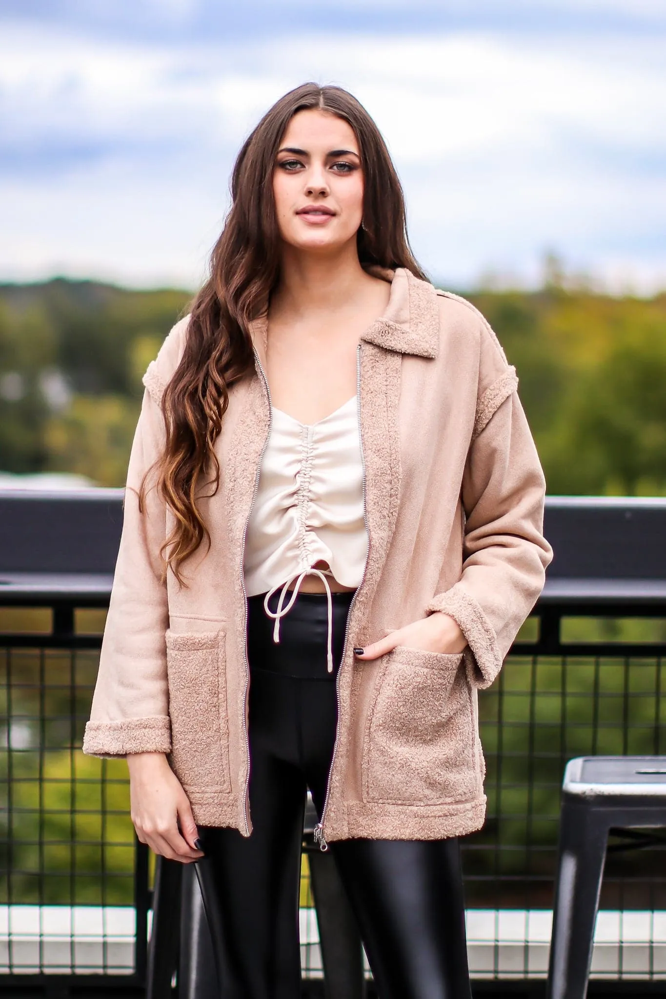 Chilly Weather Faux Suede Fur Trim Jacket - FINAL SALE sold by Madison + Mallory product image thumbnail 4