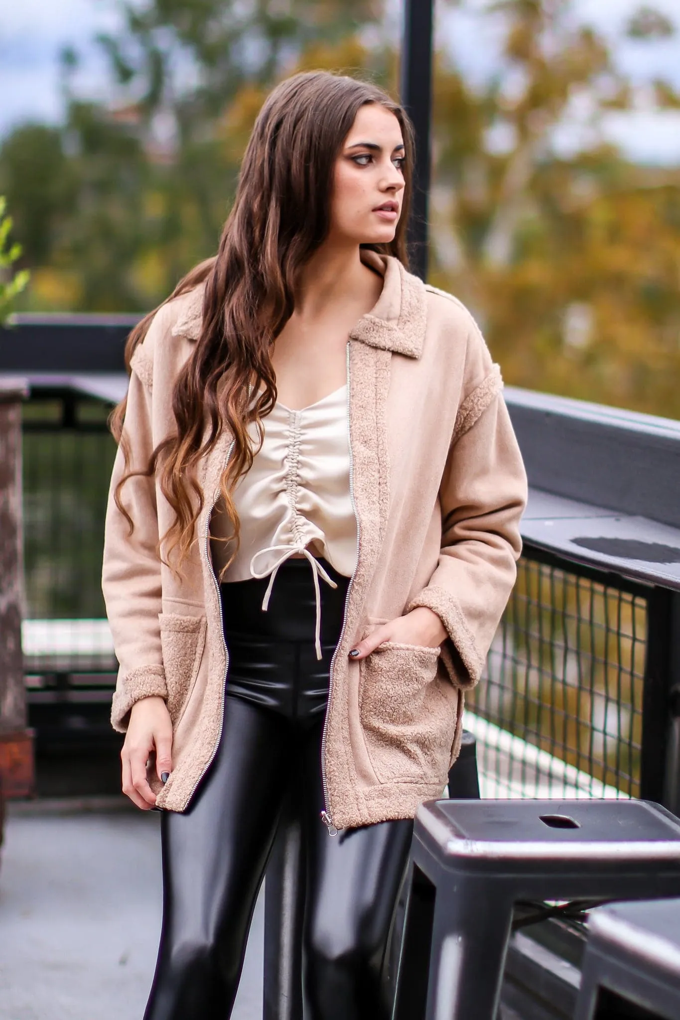 Chilly Weather Faux Suede Fur Trim Jacket - FINAL SALE sold by Madison + Mallory