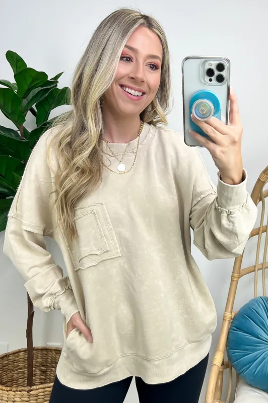 Daily Cozy Acid Wash Raw Edge Pullover - BACK IN STOCK sold by Madison + Mallory