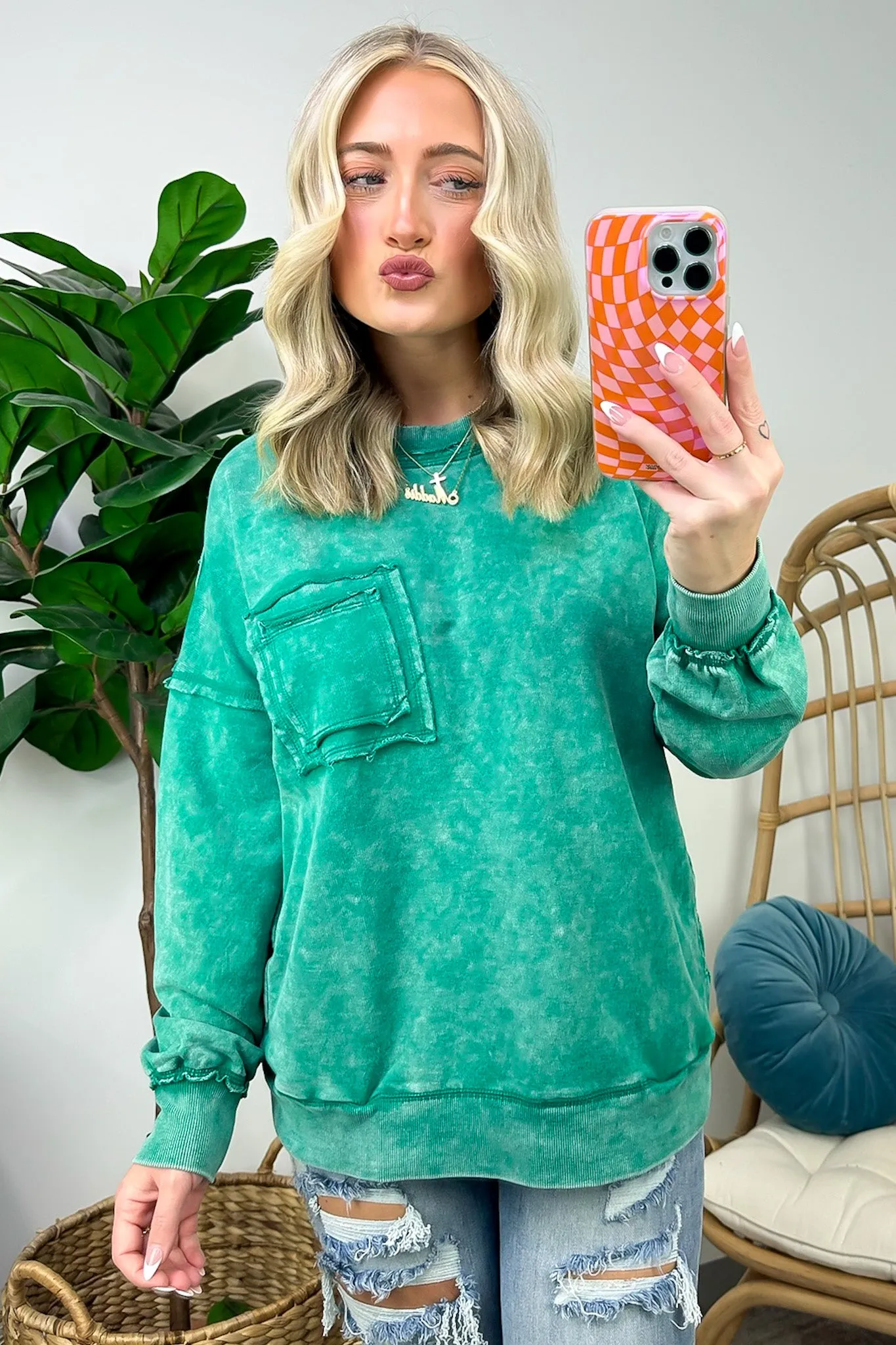 Daily Cozy Acid Wash Raw Edge Pullover - BACK IN STOCK sold by Madison + Mallory product image thumbnail 2