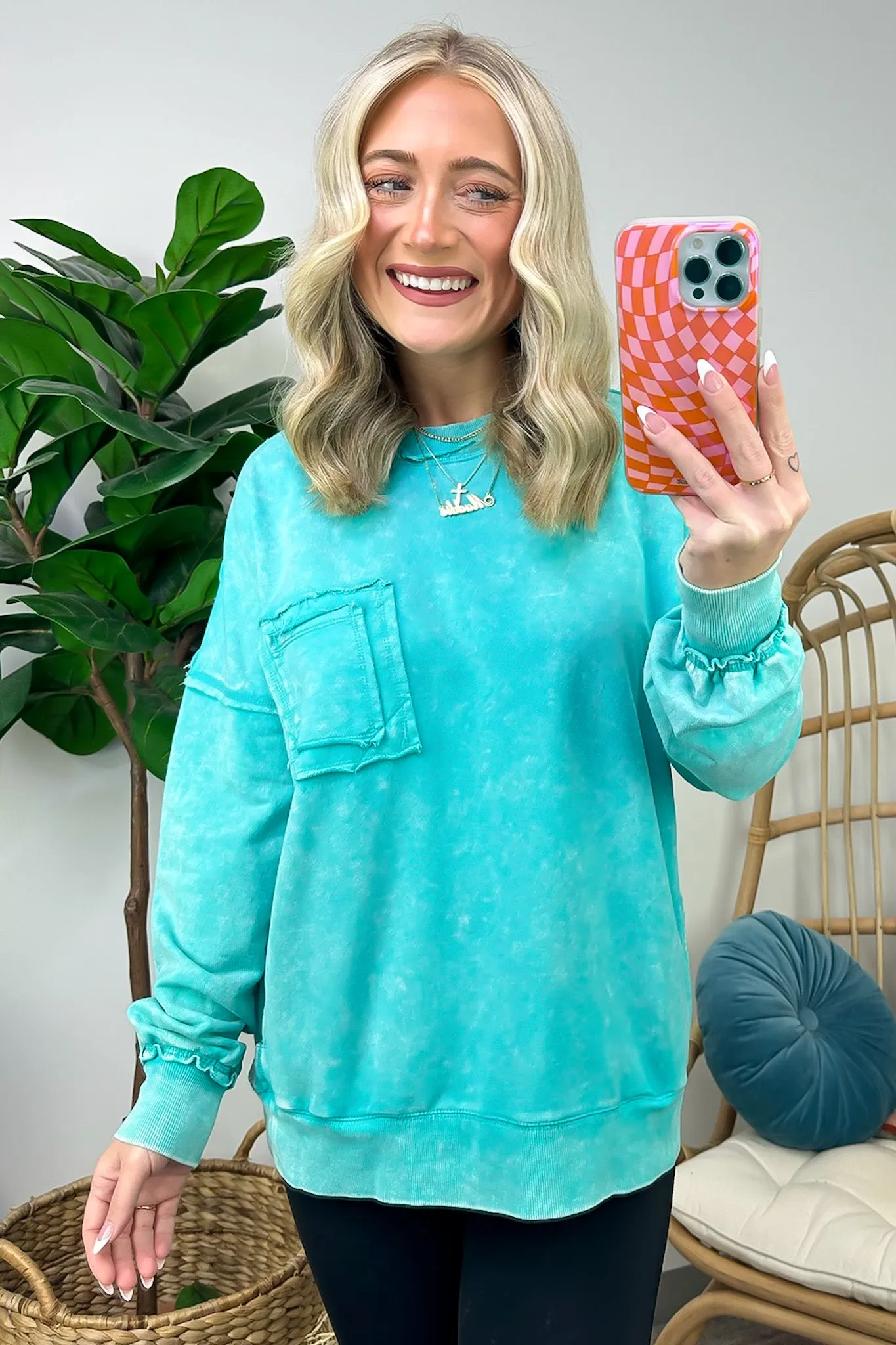 Daily Cozy Acid Wash Raw Edge Pullover - BACK IN STOCK sold by Madison + Mallory product image thumbnail 3