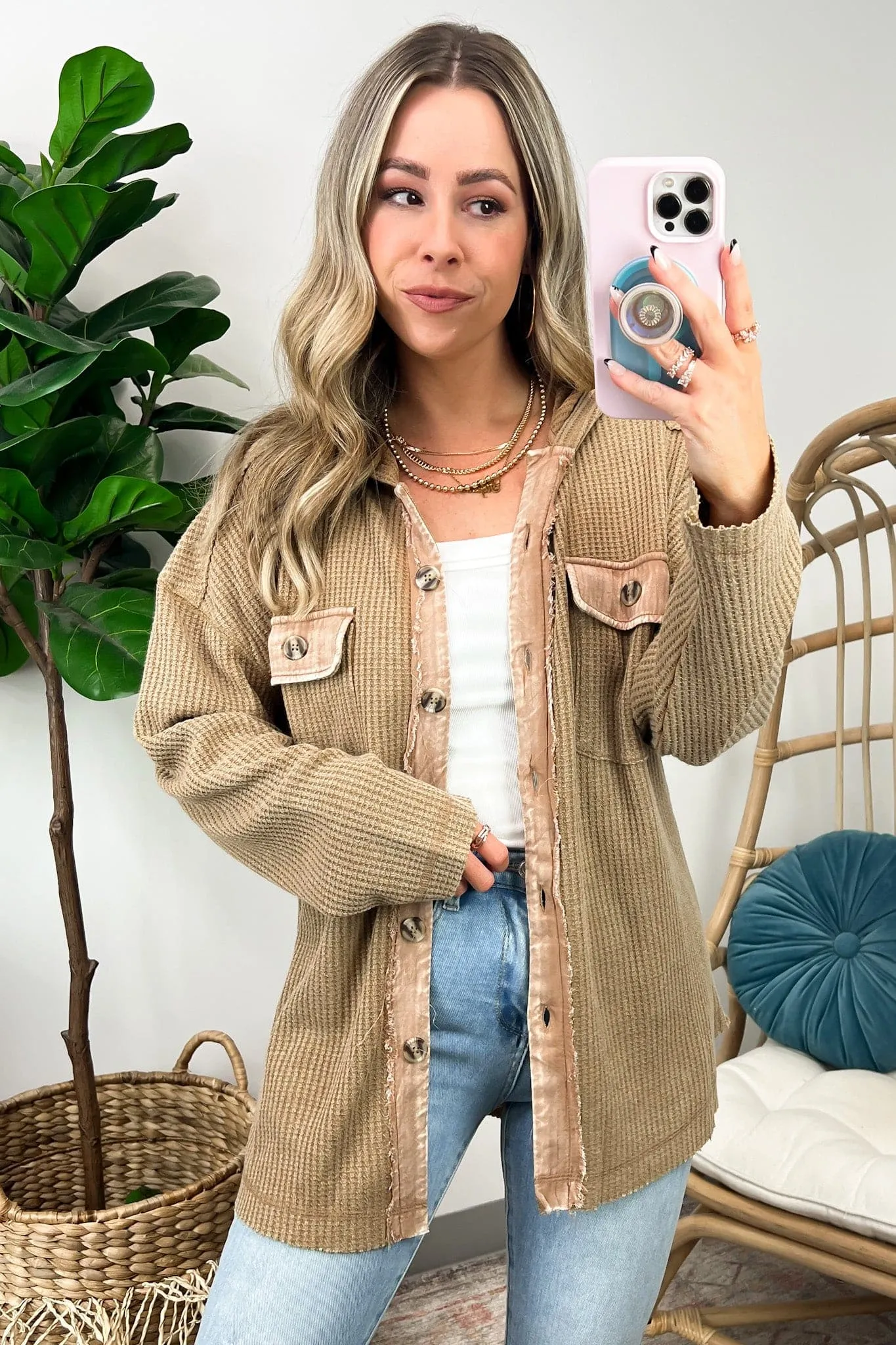 Aurinda Button Down Hooded Shacket - FINAL SALE sold by Madison + Mallory