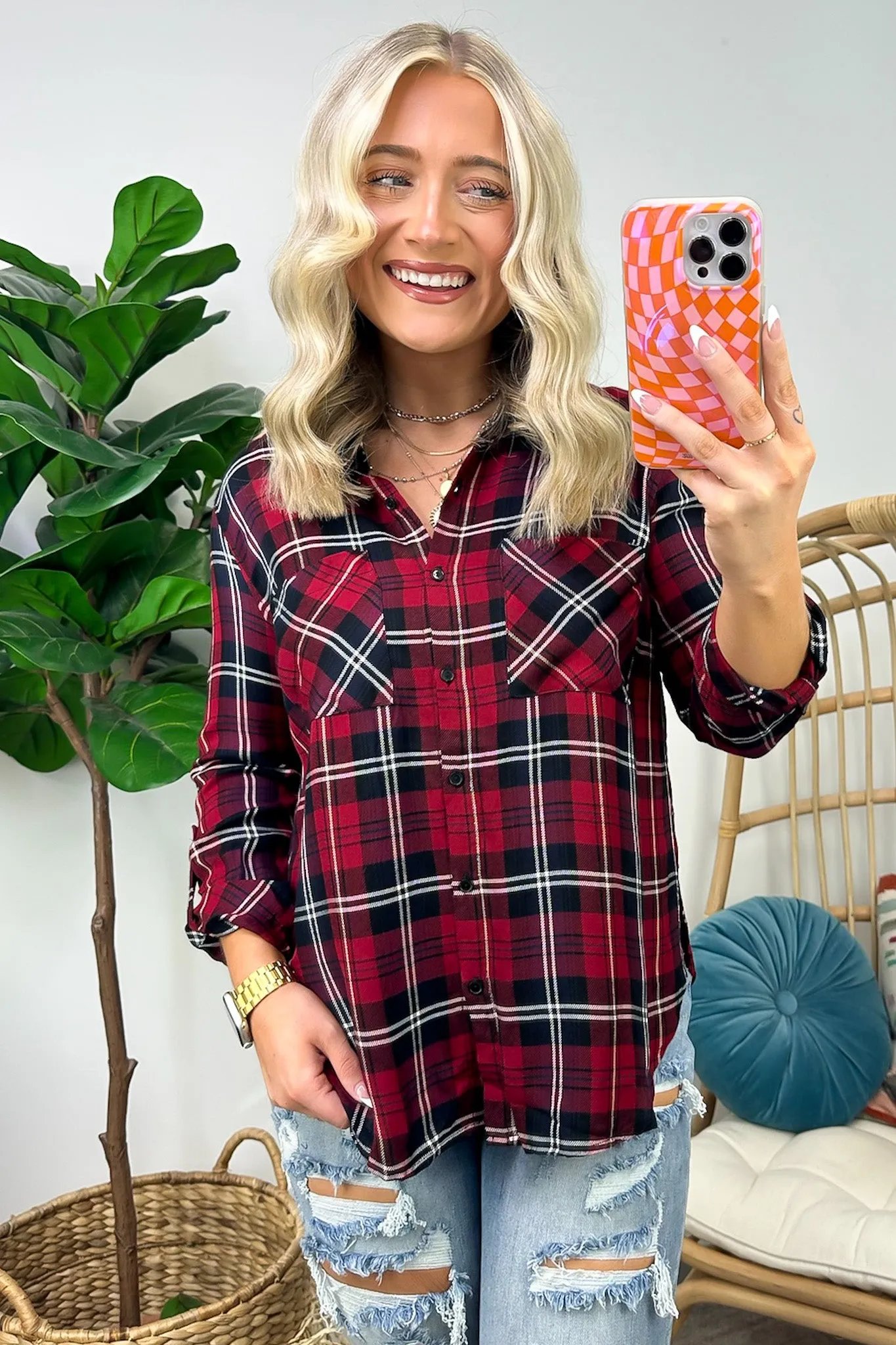 Emerie Oversized Plaid Button Down Top - FINAL SALE sold by Madison + Mallory product image thumbnail 2