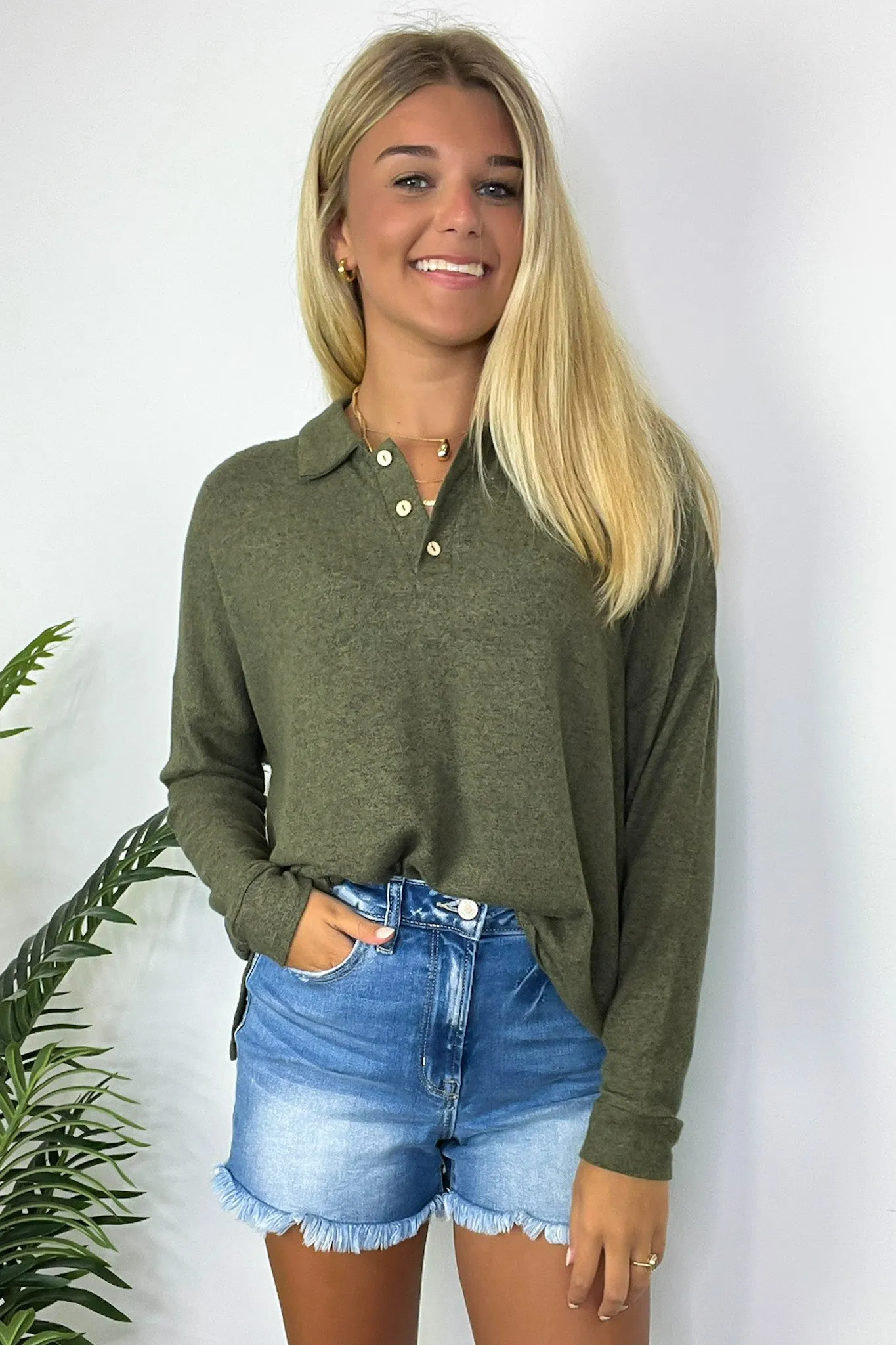 Seasonal Aesthetic Button Henley Collared Top - FINAL SALE sold by Madison + Mallory product image thumbnail 4