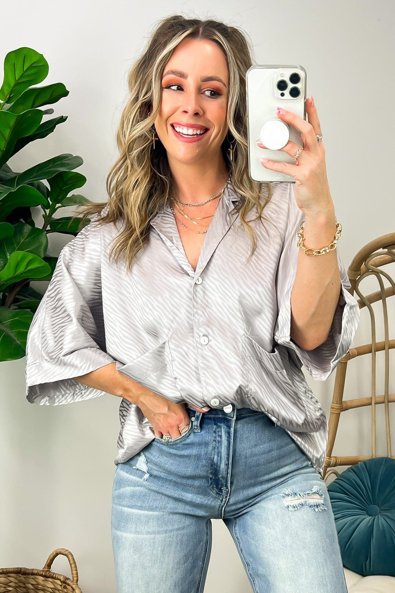 Fabulous Destiny Satin Button Up Top sold by Madison + Mallory product image thumbnail 4