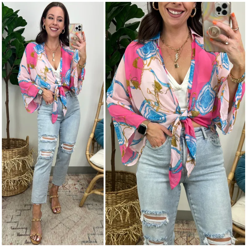 Winning Looks Printed Tie Front Top - FINAL SALE sold by Madison + Mallory