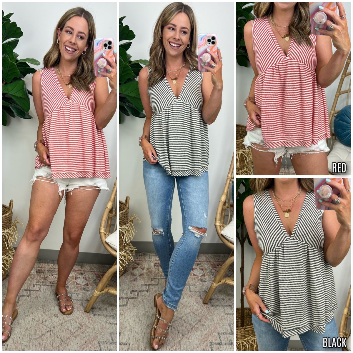 Ellenton Striped Babydoll Top sold by Madison + Mallory