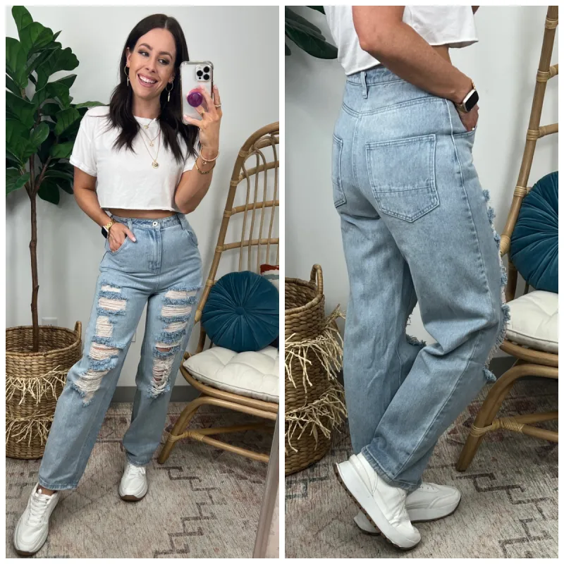 Markell Distressed Wide Leg Jeans - FINAL SALE sold by Madison + Mallory