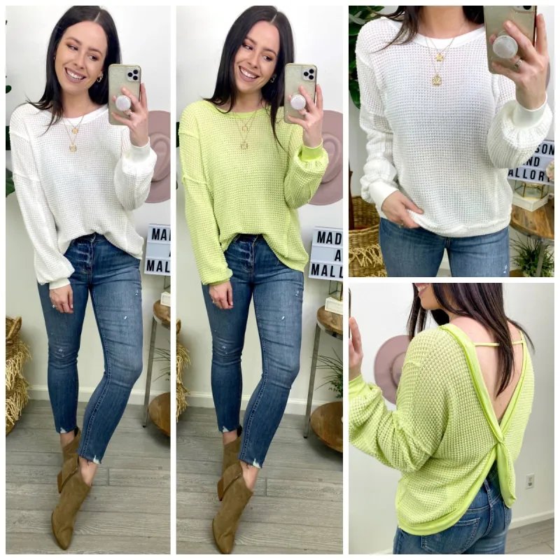 Twist Ending Waffle Knit Twist Back Top - FINAL SALE sold by Madison + Mallory