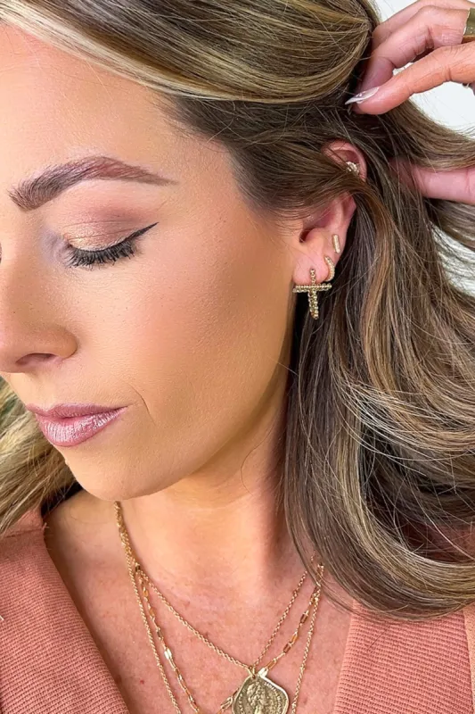 Elevated Vision Double Cross Texture Huggie Hoop Earrings sold by Madison + Mallory