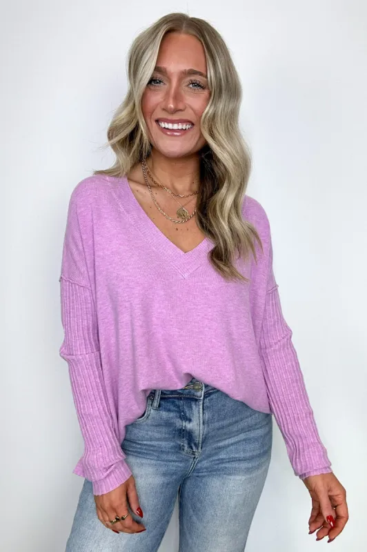 Sophie V-Neck Ribbed Hem Sweater - FINAL SALE made by Zenana