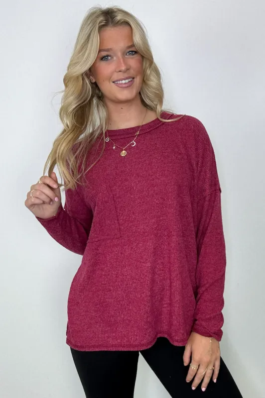 Chill Essentials Ribbed Brushed Knit Pocket Top - FINAL SALE sold by Madison + Mallory