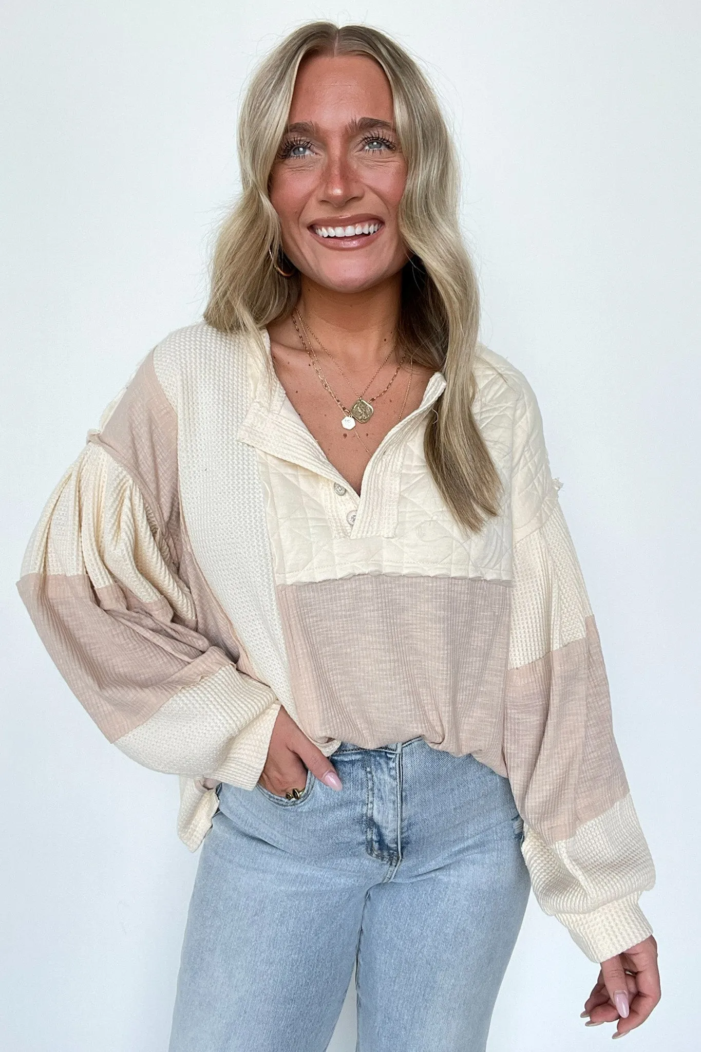 Kayleen Balloon Sleeve Thermal Top sold by Madison + Mallory