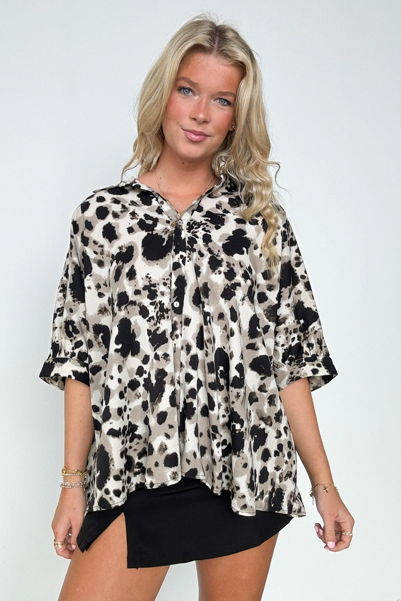 Wild Ease Oversized Animal Print Dolman Button Down Top sold by Madison + Mallory product image thumbnail 4