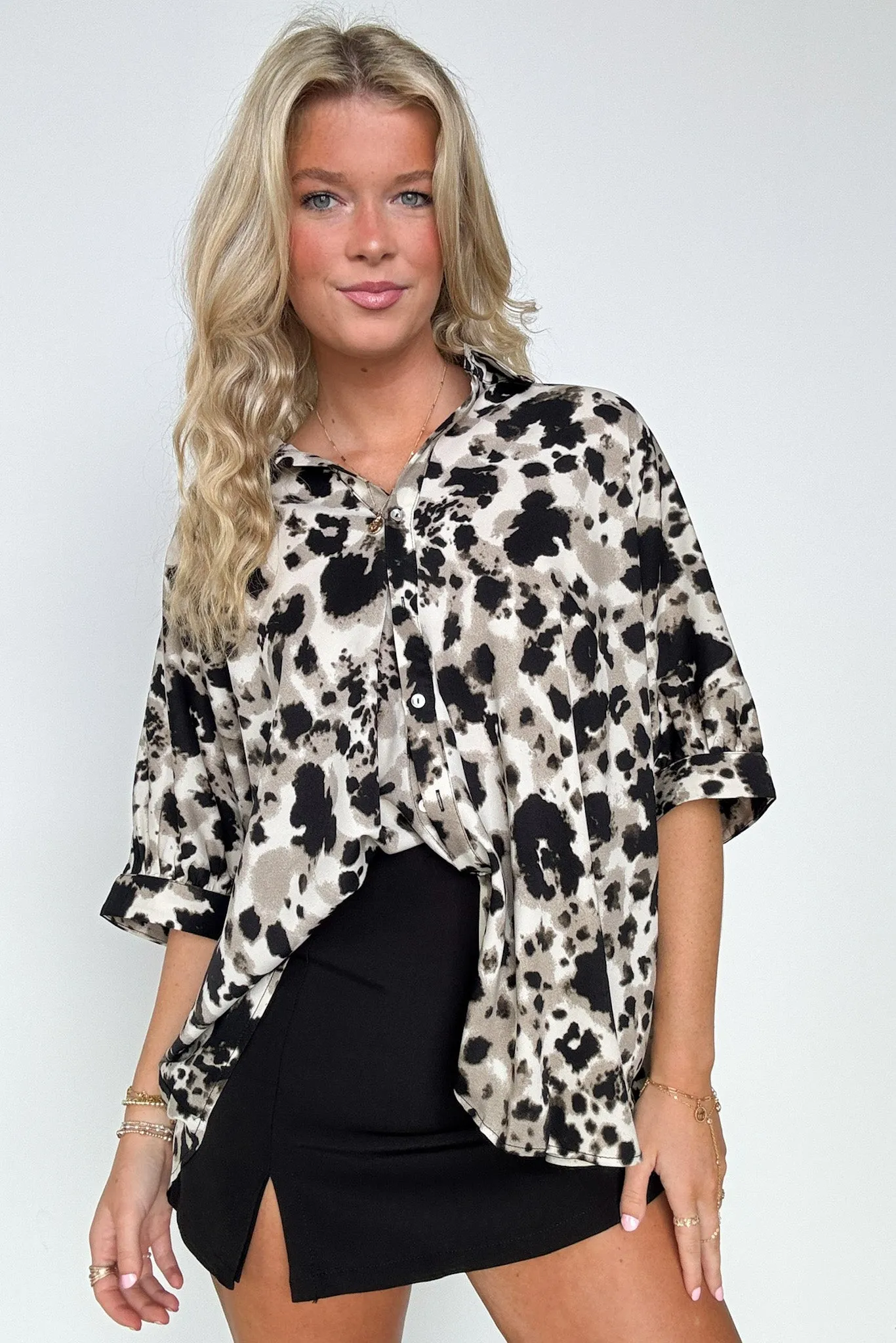 Wild Ease Oversized Animal Print Dolman Button Down Top sold by Madison + Mallory product image thumbnail 2