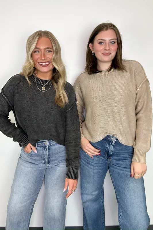 Cool Nights Acid Wash Exposed Seam Sweater - FINAL SALE sold by Madison + Mallory