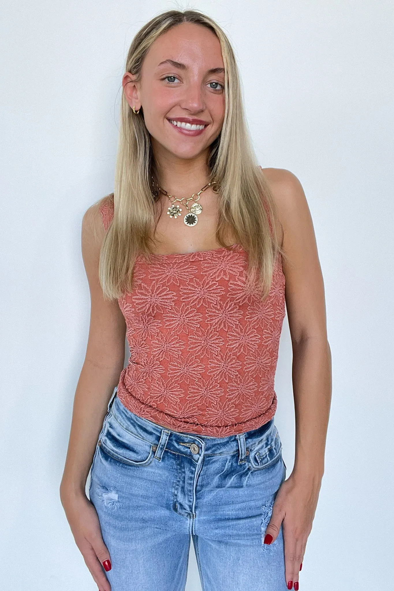 Daily Affection Floral Jacquard Seamless Tank Top - FINAL SALE sold by Madison + Mallory product image thumbnail 2