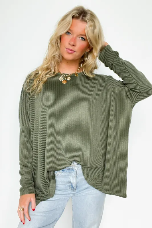Cozy Bliss Long Sleeve Ribbed Knit Oversized Top - FINAL SALE sold by Madison + Mallory