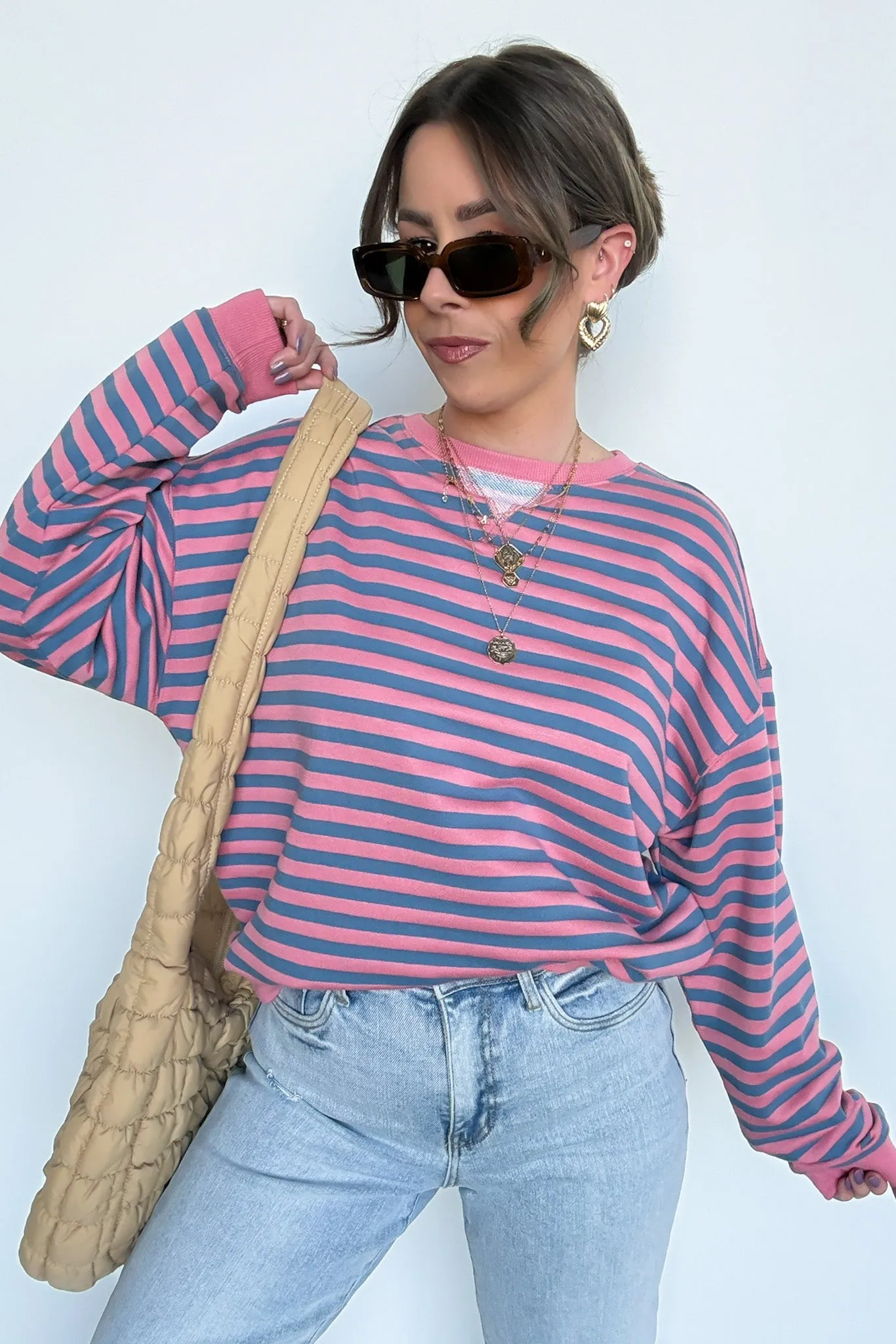 Baylor Striped Oversized Pullover sold by Madison + Mallory